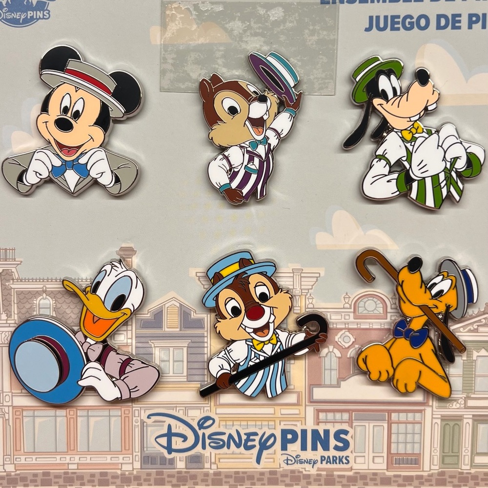 2025 Disney Parks Dapper Mickey Chip Dale Goofy Pluto Donald Booster 6 Pin Set - Picture 2 of 5